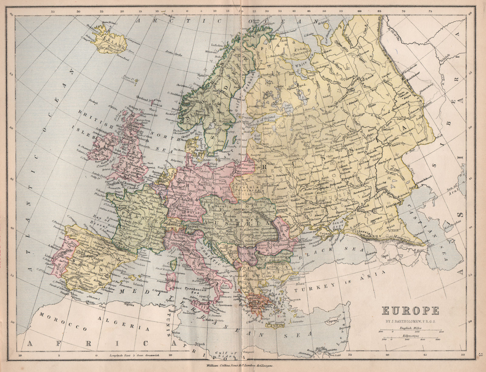 EUROPE AFTER CONGRESS/TREATY OF BERLIN. Prussia. BARTHOLOMEW 1878 old map